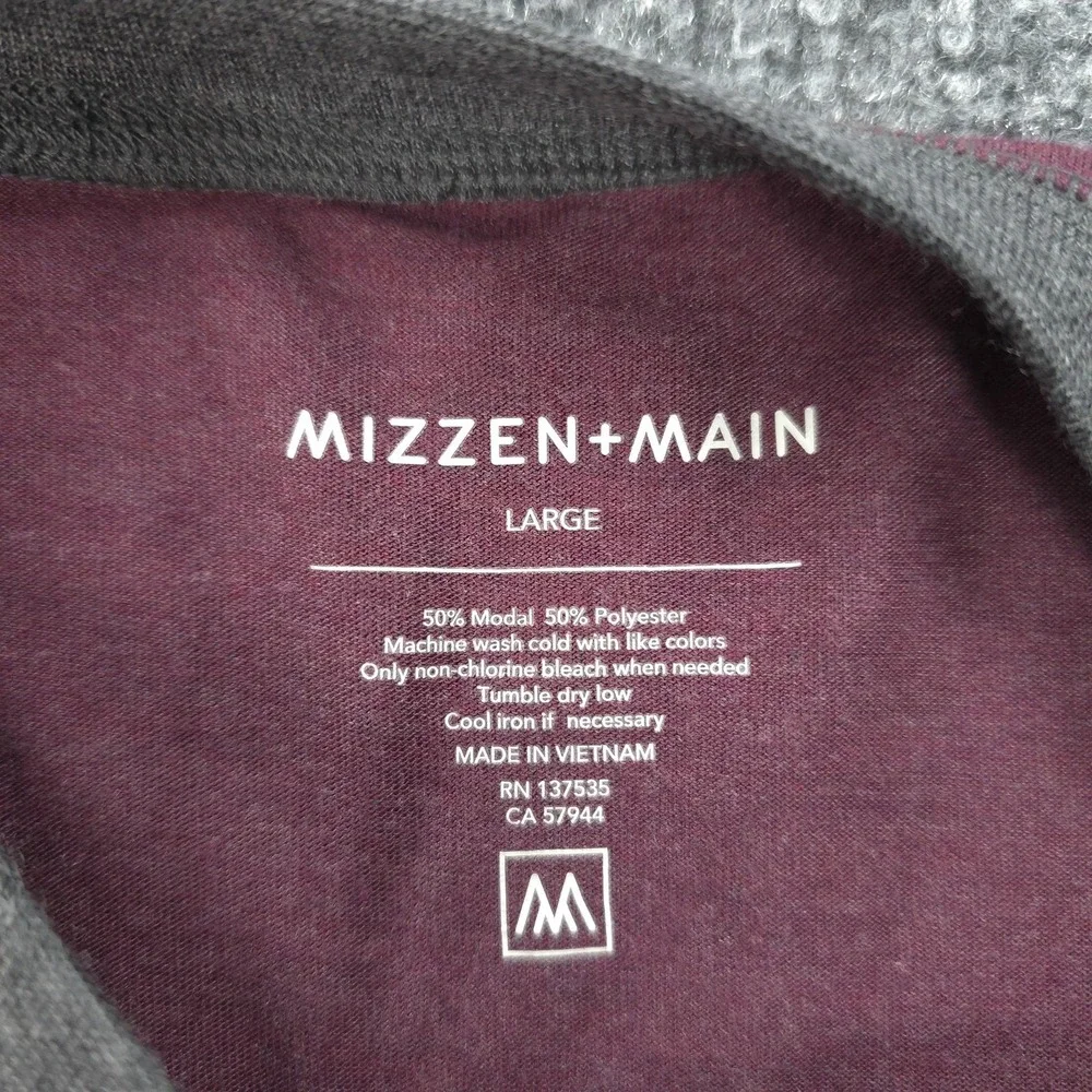 Mizzen Main‎ Shirt Mens Large Red Gray EasyKnit Henley Long Sleeve Raglan Preppy